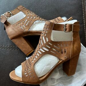 Brown Cutout Block Heel Sandals
